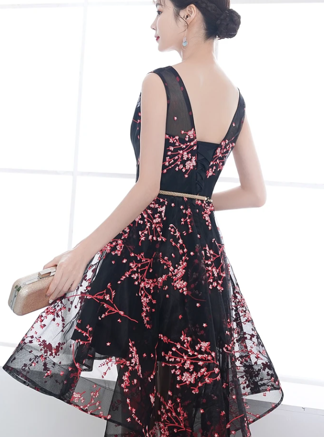 Homecoming Dresses Jacqueline Adorable Black Floral High Low CD13256