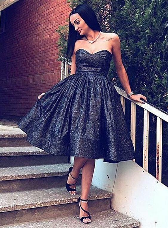 A-Line Homecoming Dresses Ana Sweetheart Knee Length Black CD1473