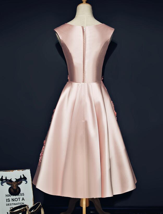 Knee Length Satin Pink Rylee Homecoming Dresses Short CD15417
