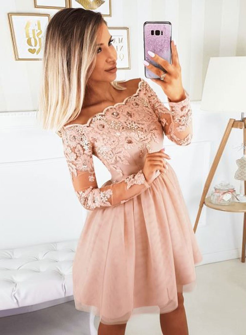 Tulle Short Dress Pink Lace Homecoming Dresses Ashleigh CD1559