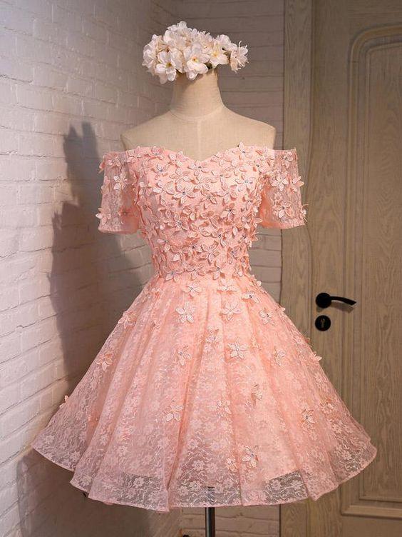 Off-The-Shoulder Short Tulle Victoria Homecoming Dresses With Flowers CD169