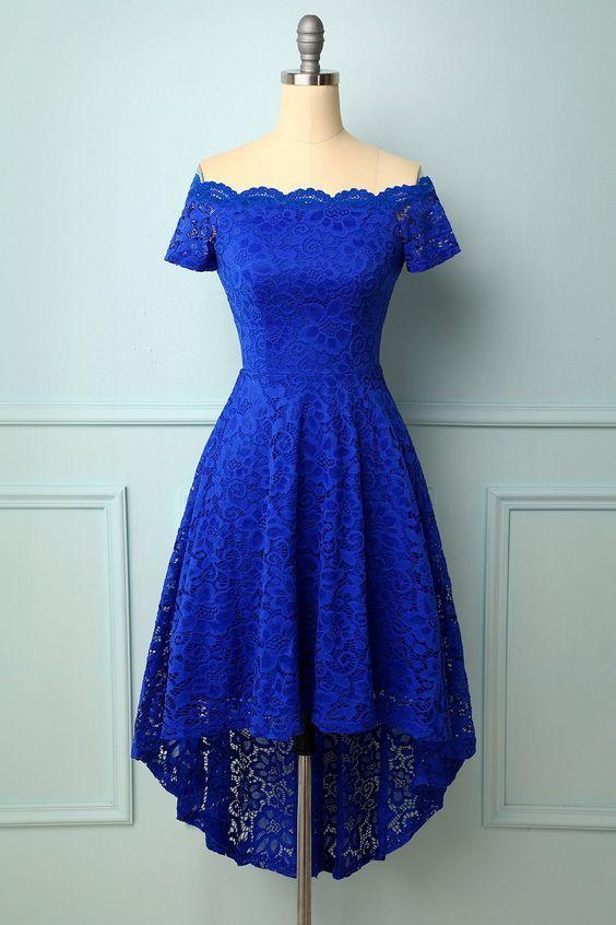 Off Shoulder Asymmetrical Julianna Homecoming Dresses Royal Blue Dress CD17520