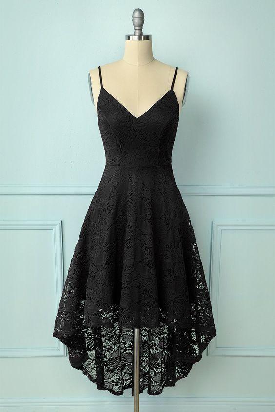 Straps High Low Aileen Lace Homecoming Dresses Black CD17530