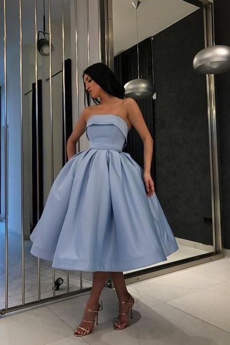 Strapless Blue Milagros Homecoming Dresses Short Ball Gown Wear Dresses CD1862