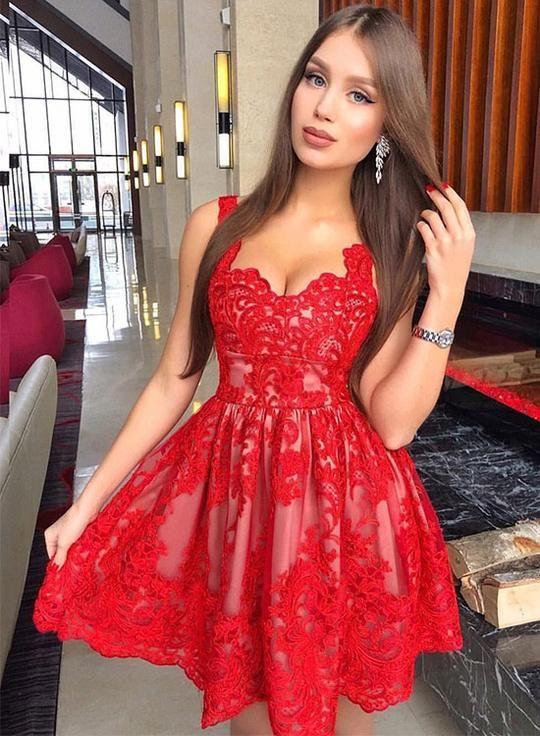 Red Short Lace Vivian Homecoming Dresses CD1873