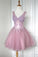 V Pink Lace Homecoming Dresses Rhoda Neck Gowns CD1986