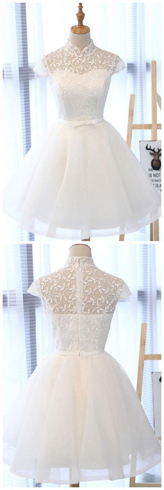 White Short Dress Lace Homecoming Dresses Serena White CD2056