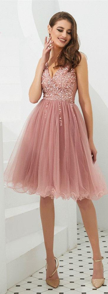 Rose Homecoming Dresses Sandra Pink Tulle Short Dresses CD2074