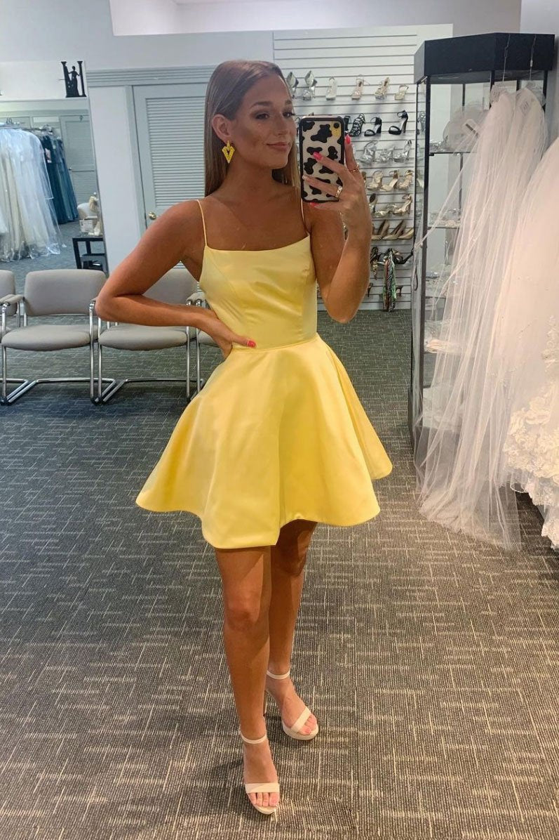 Simple Satin Homecoming Dresses Callie Yellow Short Dress Yellow CD21631
