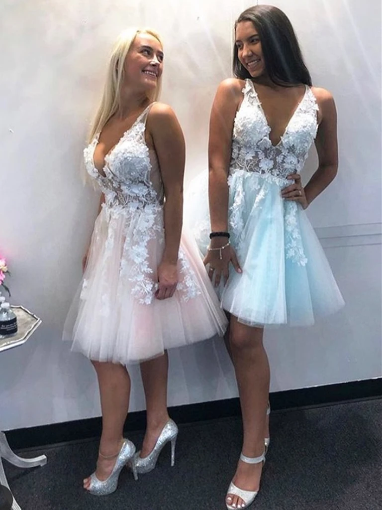 Short Blue Kenley Pink Homecoming Dresses Lace Formal Evening CD21825