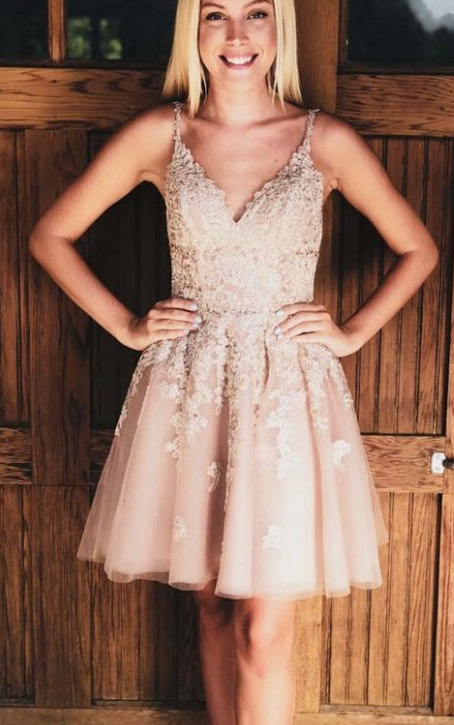 Short Satin Reagan Pink Homecoming Dresses Dress CD2230