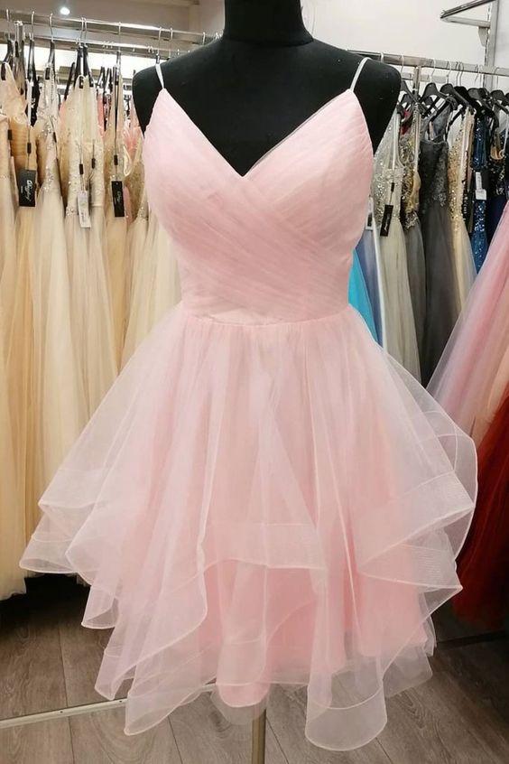 Short A-Line Pink Homecoming Dresses Kaitlynn Ruffled CD22509