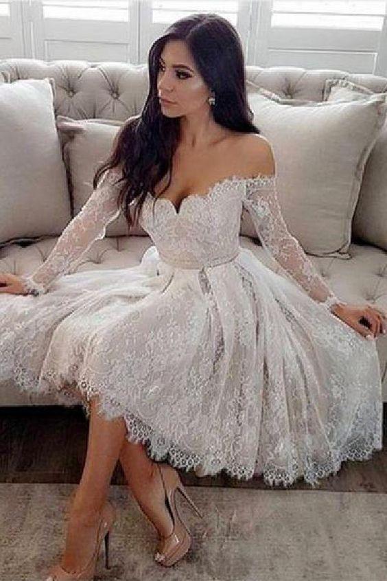 Homecoming Dresses Giuliana A-Line Off-The-Shoulder Long Sleeves CD226