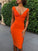 Homecoming Dresses Ariella Deep V Smoky Orange Bandage Midi CD22929