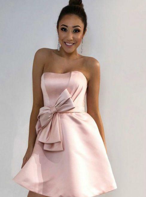 A-Line Strapless With Kamryn Pink Homecoming Dresses Satin Bowknot CD22982