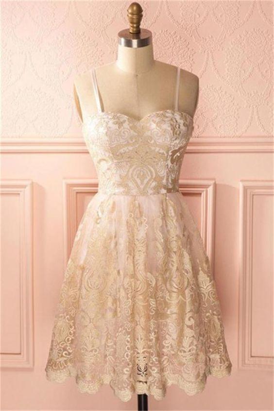 Spaghetti Straps Lace Cocktail Homecoming Dresses Allison Classy Dresses CD23092