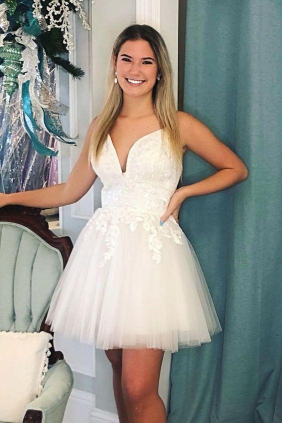 Homecoming Dresses Lace Jaliyah White A-Line Short Appliques CD23402