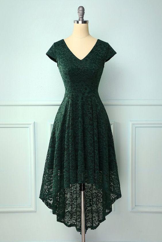 Dark Green High Low Lace Homecoming Dresses Marlie CD23986