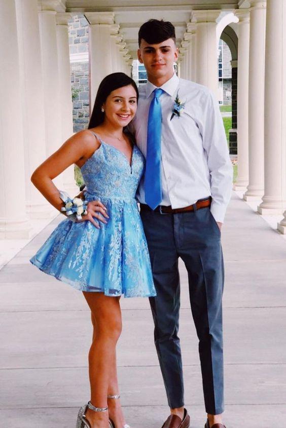 Ovely A-Line Blue Diya Homecoming Dresses Lace Short CD24022
