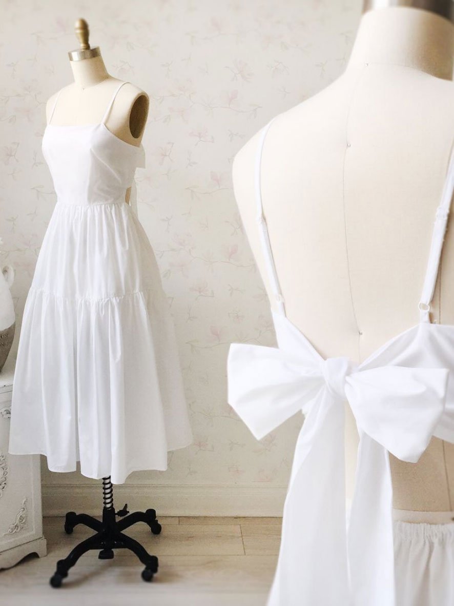 Simple White Sabrina Homecoming Dresses Backless Short White CD24304