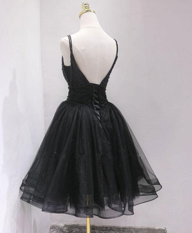 Black Homecoming Dresses Amelia Tulle And Beaded Knee Length Straps CD24363