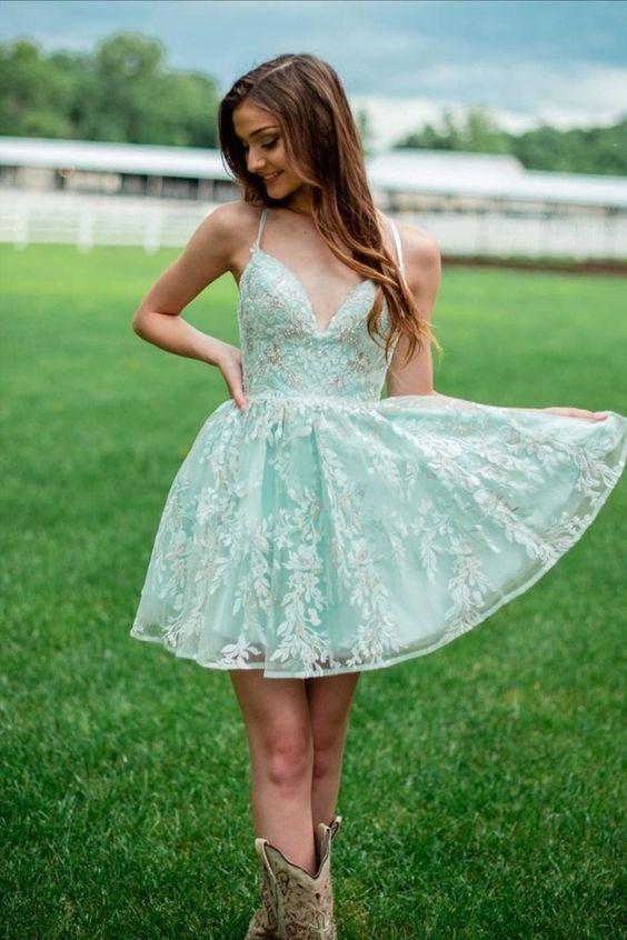 Lace Homecoming Dresses Robin A-Line Mint Green Short CD24382