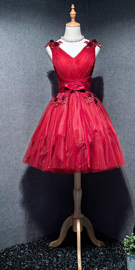 Modest Tulle Red With Straps Homecoming Dresses Kaelyn CD2556