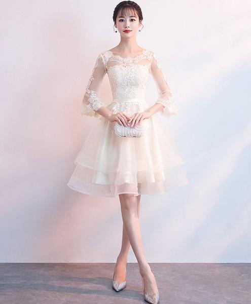 Champagne Tulle Short Dress Champagne Aliana Homecoming Dresses Lace CD2679