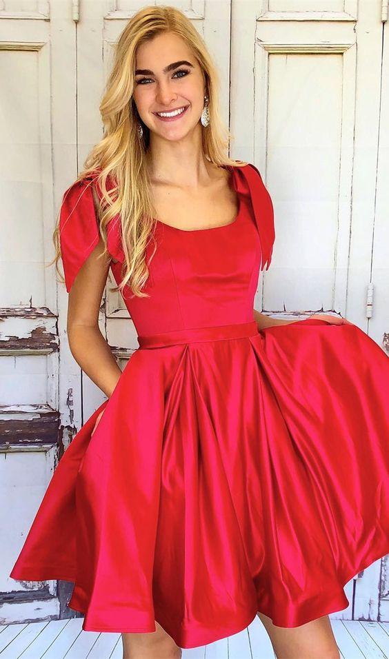 Princess Short Emmy Homecoming Dresses Red With Pockets CD2718