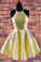 Halter Homecoming Dresses Satin Heidi Embroidered Yellow With Pockets CD2788