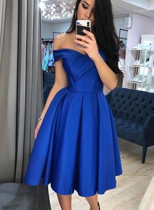 Simple Homecoming Dresses Ruby Satin Blue Short Dress CD2794