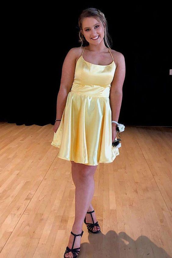 Simple Tie Homecoming Dresses Kailyn Back Short Yellow CD2837