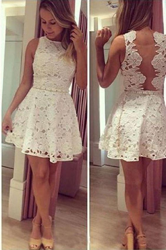 Pretty Undine Homecoming Dresses Lace Ivory CD2877