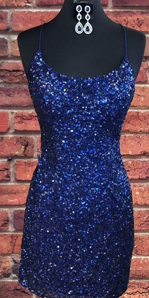 Sparkly Royal Blue Homecoming Dresses Lillie Sequin Sheath CD3353