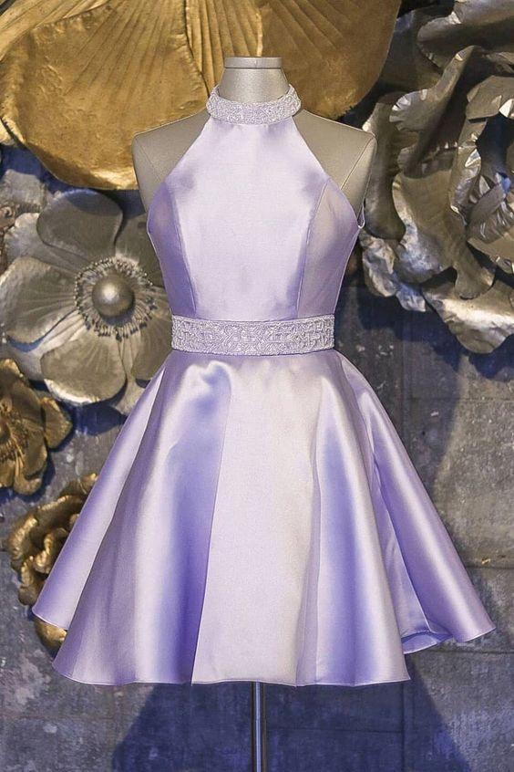 Homecoming Dresses Ariana Halter Short Lavender With Beading CD3450
