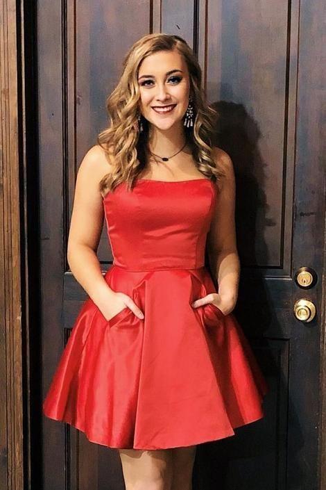 Cute A-Line Strapless Red Short Zaria Homecoming Dresses CD3468