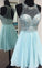 Blue Dakota Chiffon Homecoming Dresses Beaded Sheer Strapless CD3676