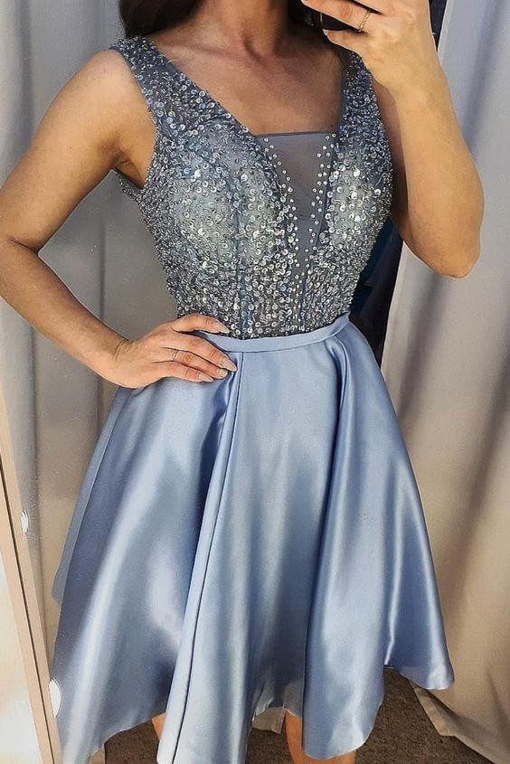 Short Blue With Homecoming Dresses Milagros Blue Sequins Top CD3823