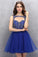 Homecoming Dresses Giovanna Blue Organza Knee Length With Beading CD3930