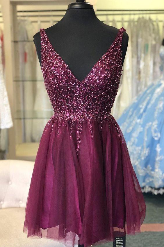 Homecoming Dresses Hallie Short Grape Dress With Beaded Top CD4340