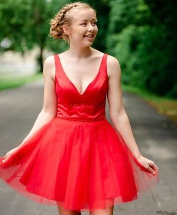 Simple V Homecoming Dresses Janiah Neck Straps Red CD4522