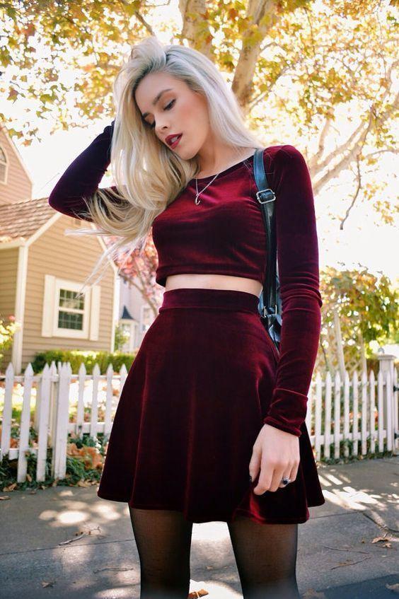 Two Piece Long Sleeve Homecoming Dresses Campbell Velvet CD4849