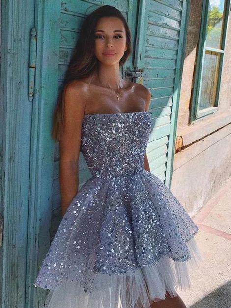 Sparkly Sequin Tulle A-Line Ana Homecoming Dresses Backless CD5088