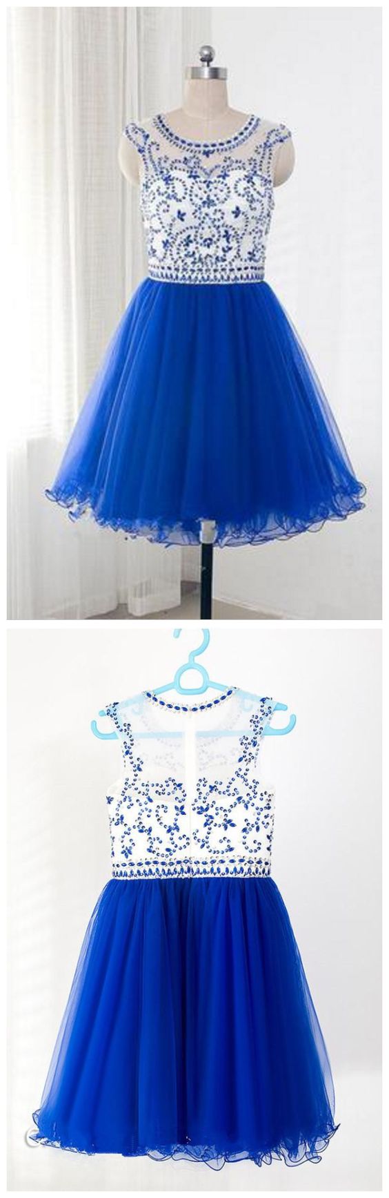 Stacy Homecoming Dresses Royal Blue Tulle Sleeveless With Beading CD5686