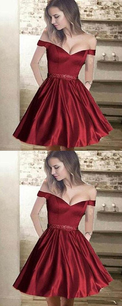 A-Line Off Shoulder Cheryl Homecoming Dresses Burgundy With Beading CD668