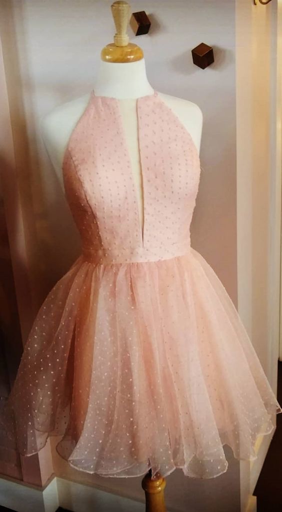 Jewel Pink Homecoming Dresses A Line Jamiya Sleeveless Short CD7066