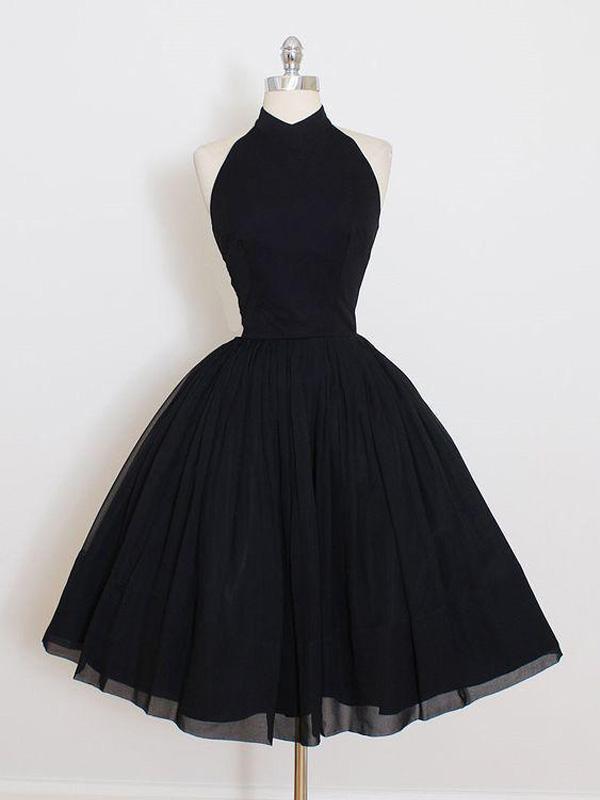 Black Alanna Homecoming Dresses Halter Simple Cheap Short CD75