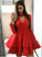 A-Line Long Sleeve Homecoming Dresses Melinda Red With Ruffles CD768