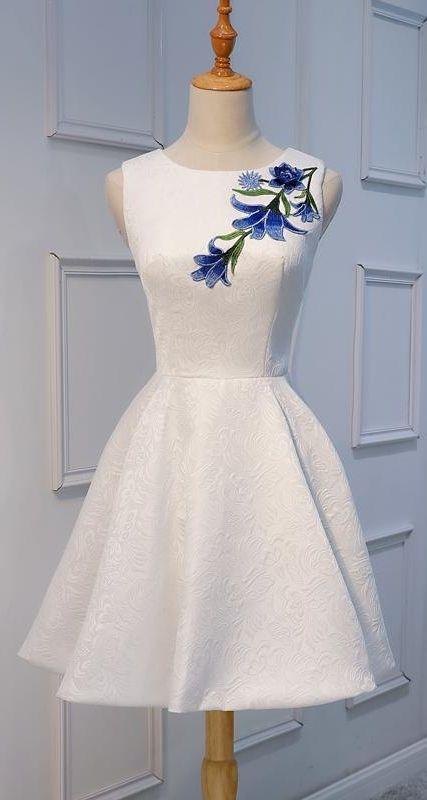 Unique White Homecoming Dresses Lace Rhoda Applique Cheap Short CD8824