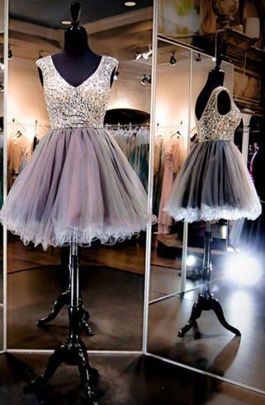 Claire Homecoming Dresses Sparkle Short A-Line Sleeves Grey CD9534